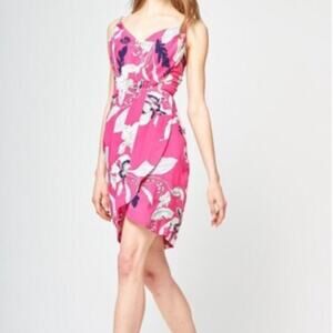 Yumi Kim Jayne Mini Dress Women's Small Pink Silk Faux Wrap Floral Resort Summer